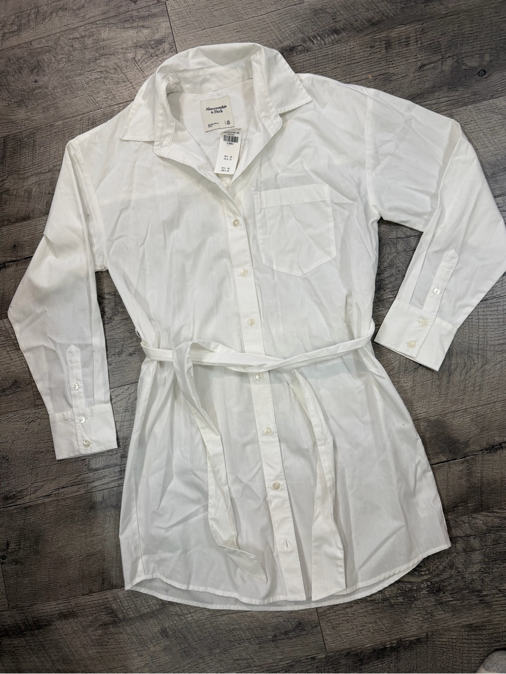 Small NWT Abercrombie & Fitch White Tie-Waist Button Shirt Dress - Picture 3 of 5
